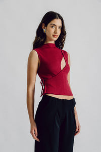 OLIVIA KNIT TOP - cherry red